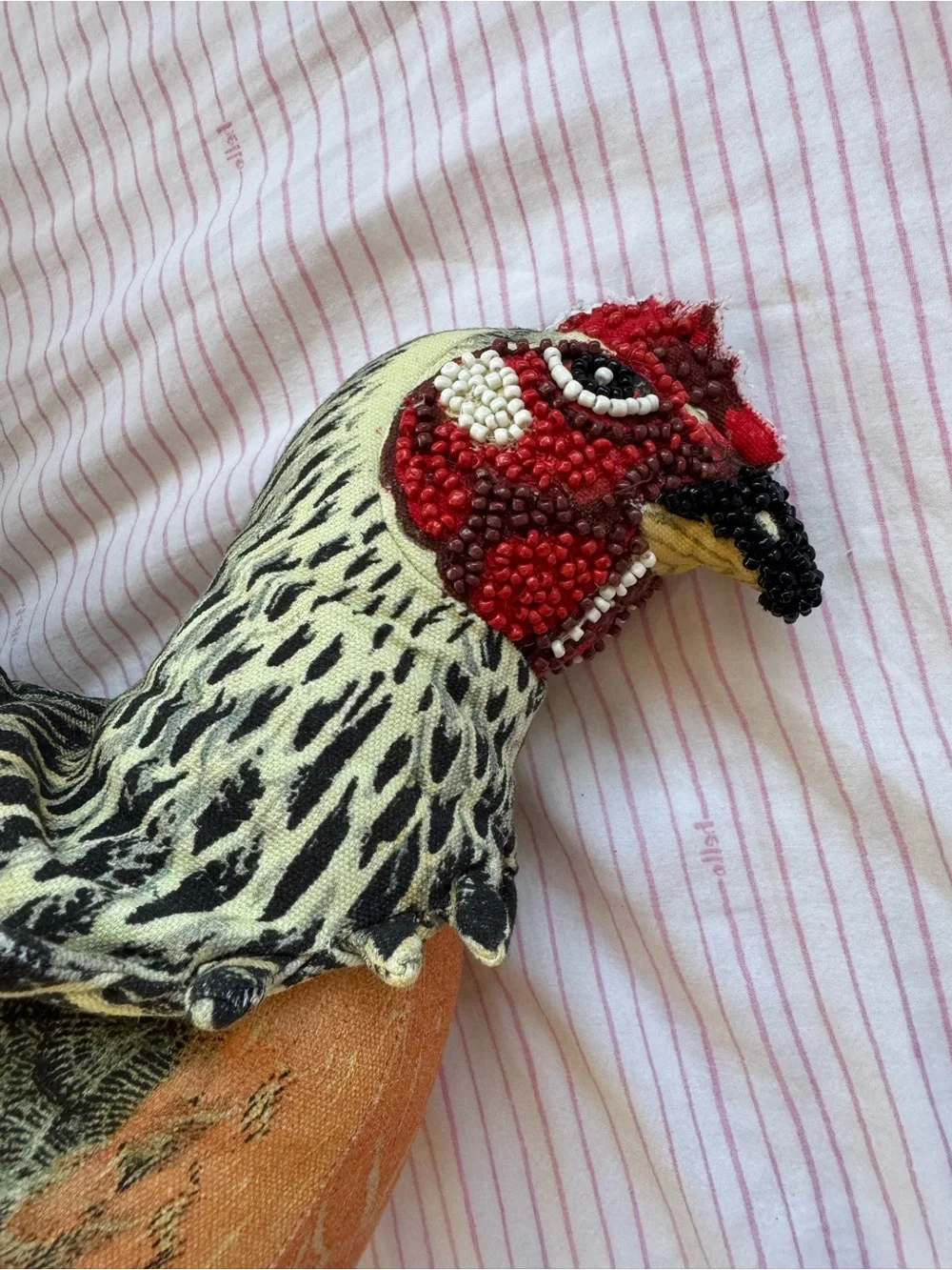 Chicken Hen-Shaped Accent Pillow beaded Decorative Pillow John Derian Like New